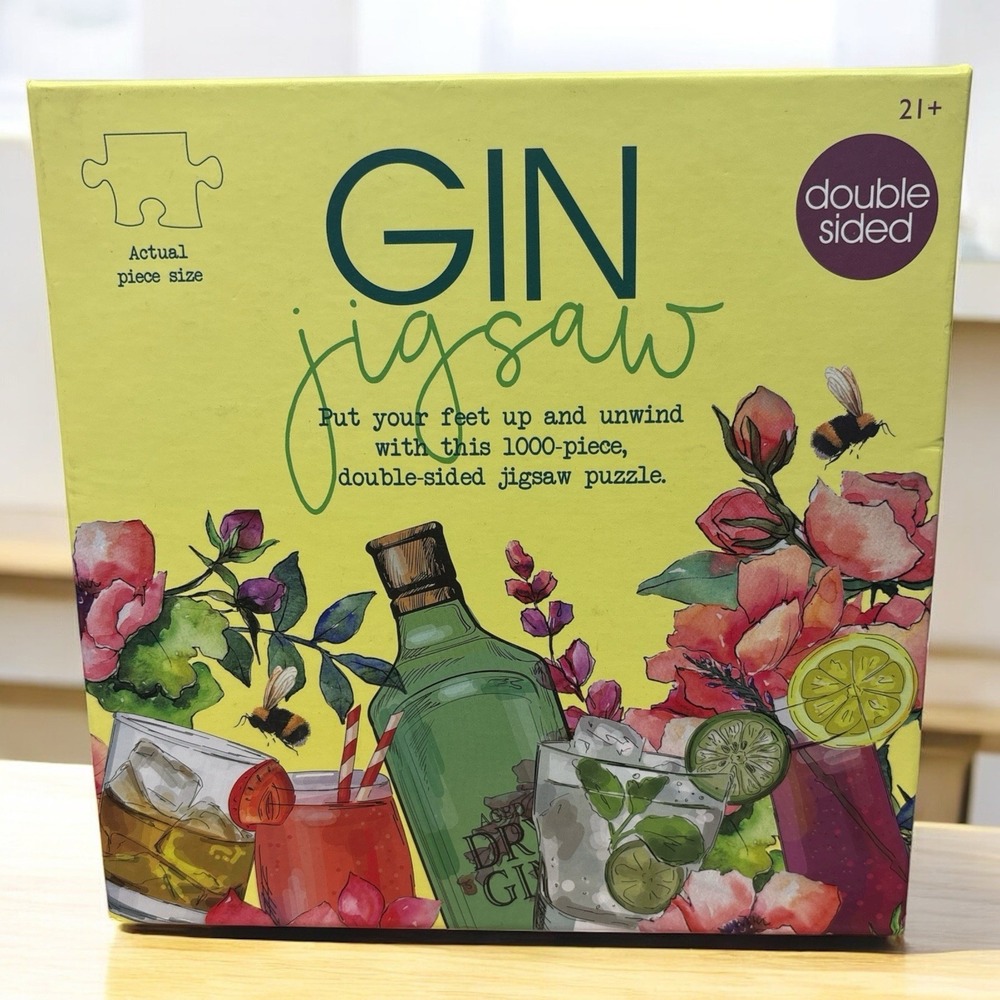Double-Sided 1000 Piece Jigsaw Puzzle – "Gin Lovers" + Poster & Recipes NEW